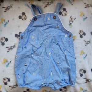Janie and Jack Blue Nautical Linen Overalls